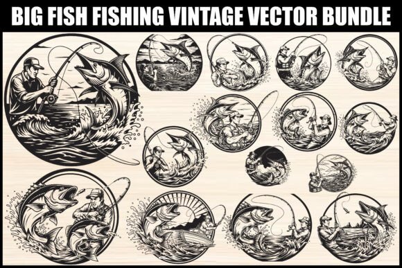 Big Fish Fishing Vintage Vector Bundle for Bold Designs