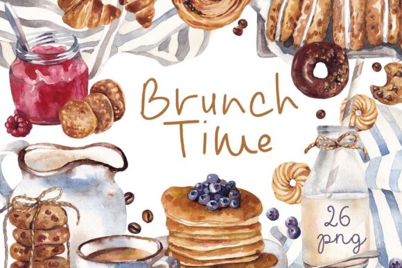 Charming Watercolor Food Clipart Brunch for Creative Projects