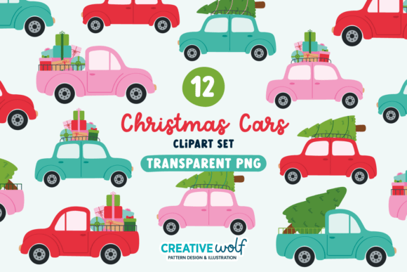 Christmas Cars Clipart Set: Holiday Design Essentials