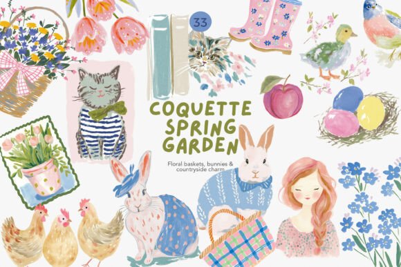 Coquette Spring Garden Clipart Bundle F: Storybook Charm