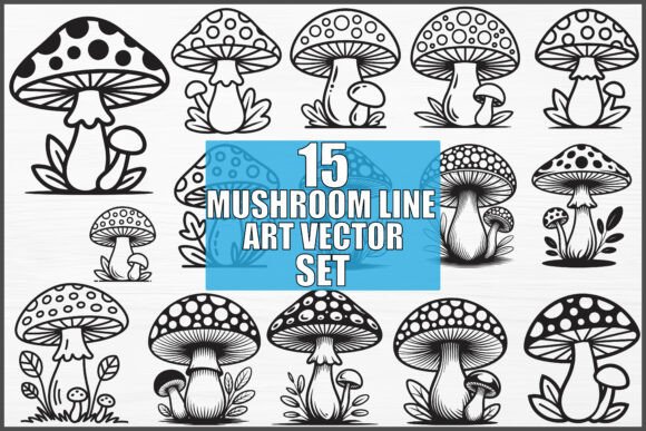 Enchanting Mushroom Line Art Vector Set for Creatives