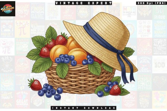 Fruit Basket with Straw Hat Clipart PNG: A Whimsical Design Asset