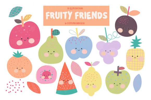 Fruity Friends Clipart Set: A Fresh Burst of Personality