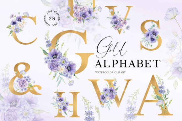 Gold Floral Alphabet - Violet Flowers: A Designer's Guide