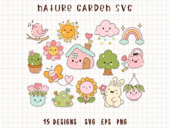 Nature Garden SVG Kawaii Spring Clipart: Your Creative Toolkit