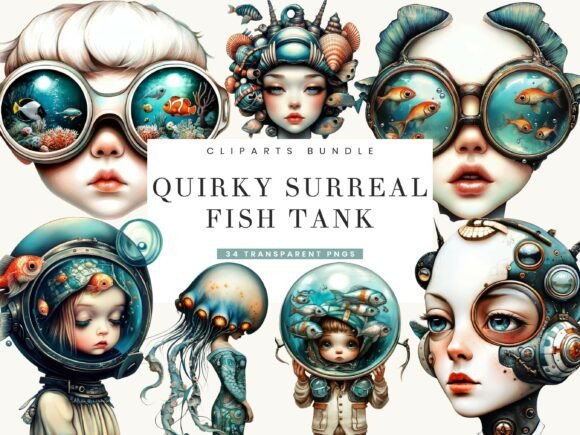 Quirky Surreal Fish Tank Clipart: A Dive into Whimsical Design