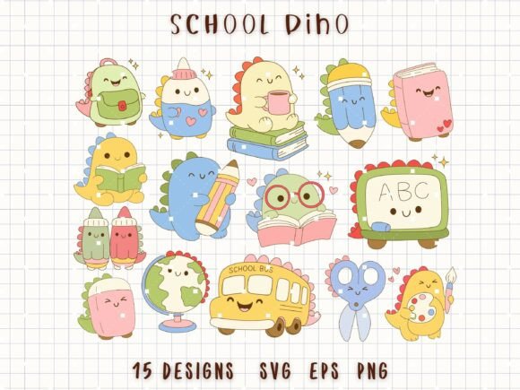 School Dino SVG: Adorable Back-to-School Dinosaurs