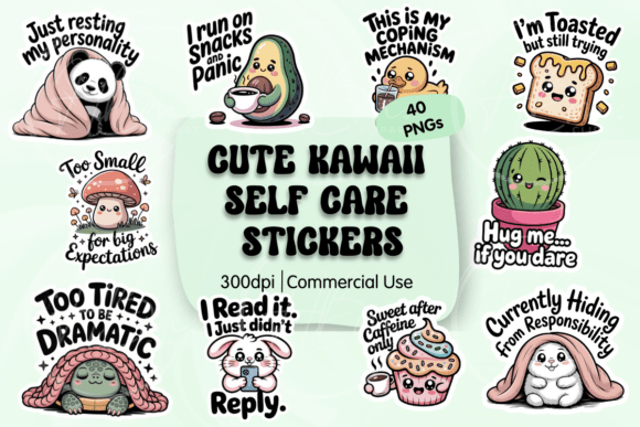 Soft Charm: Using Kawaii Self Care PNG Digital Stickers
