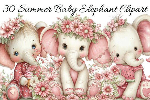 Summer Baby Elephant Clipart: Whimsical Design for Warm Projects