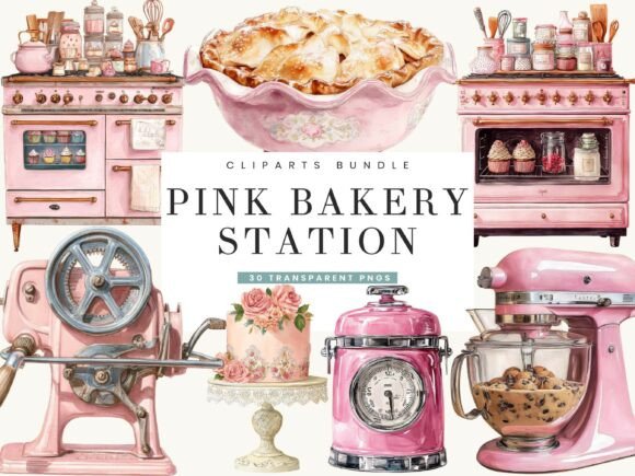 Sweeten Your Designs with the Pink Bakery Station Clipart Bundle