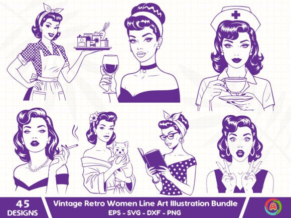Vintage Retro Women Line Art Illustration Bundle: A Designer's Guide